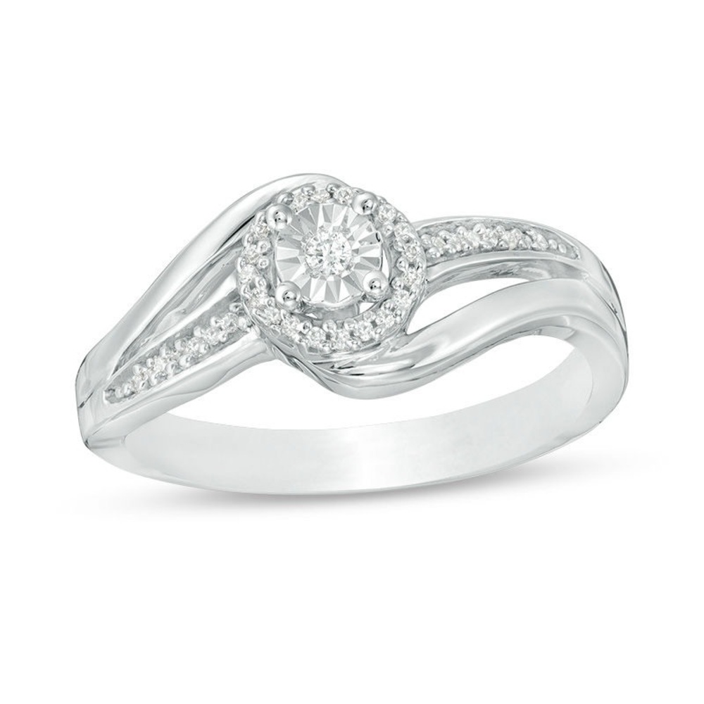 PEOPLES Elegant Silver Promise Ring with Diamond Accents